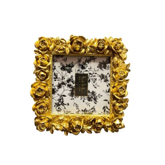 Nicole Miller NY Frame 4 x 4 Mini Roses Photo Gold Detailed Romantic Photograph - Picture 7 of 8